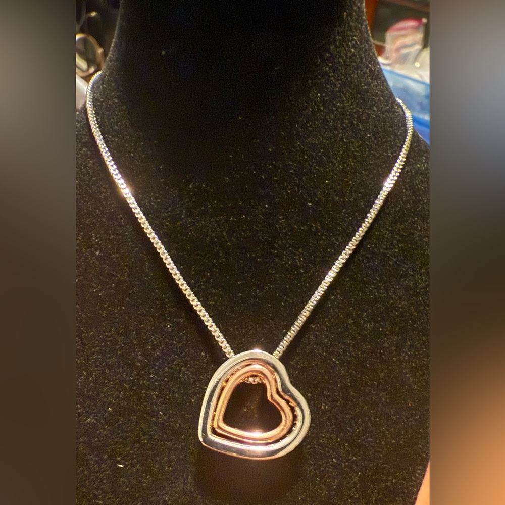 Silver and Gold Heart Swarovski Crystal Necklace - Picture 3 of 3